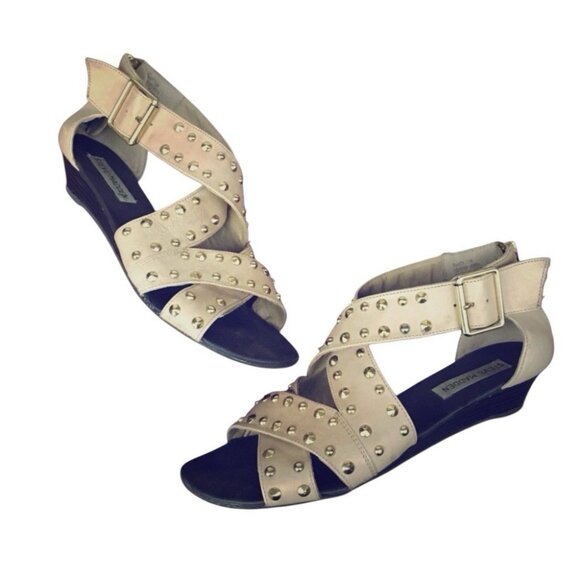 Steve Madden Haley Y2K Studded Gladiator Wrap Nude Tan Wedge Sandals Size 10 M - Picture 4 of 10